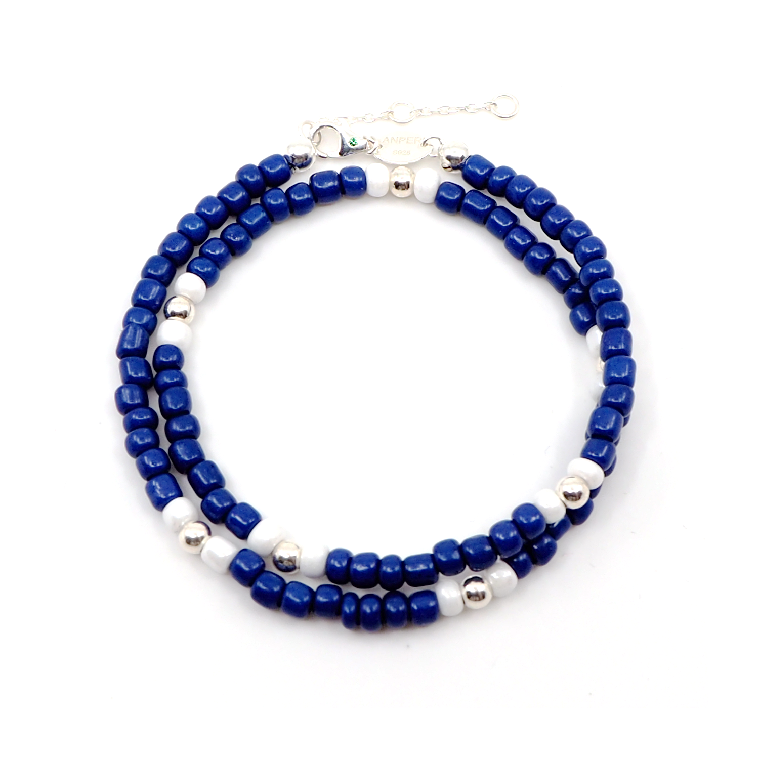 Bracelet double Rocaille bleu Argent