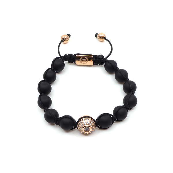Bracelet Perles Onyx Et Macramé Coton Orange - Style Brésilien, Neuf Avec étiquettes, Ajustable