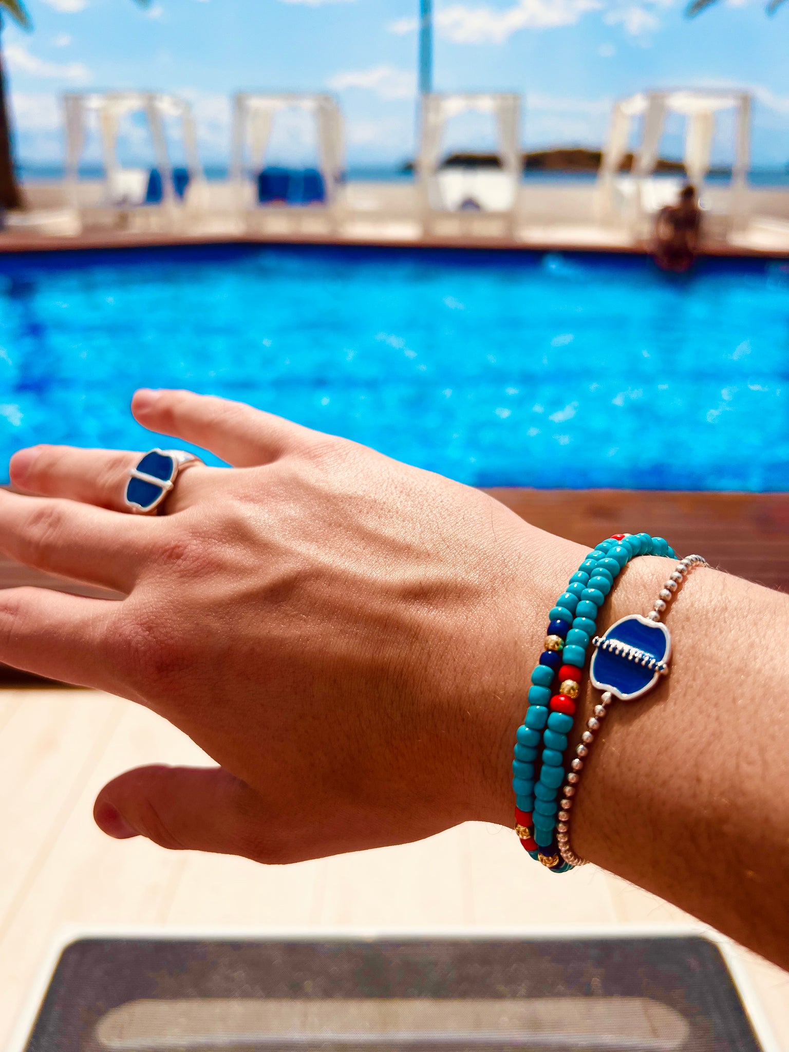 Bracelet double Rocaille turquoise Or