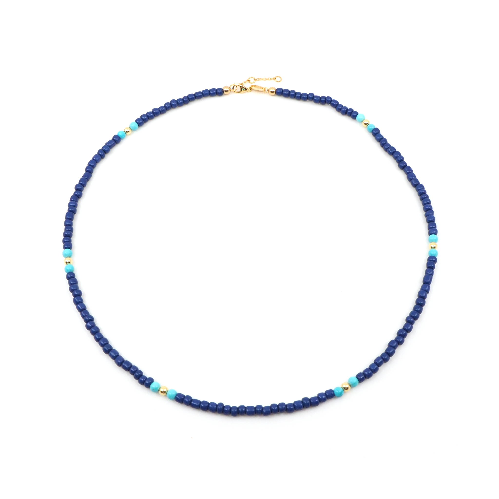 Collier Rocaille bleu, turquoise, Or