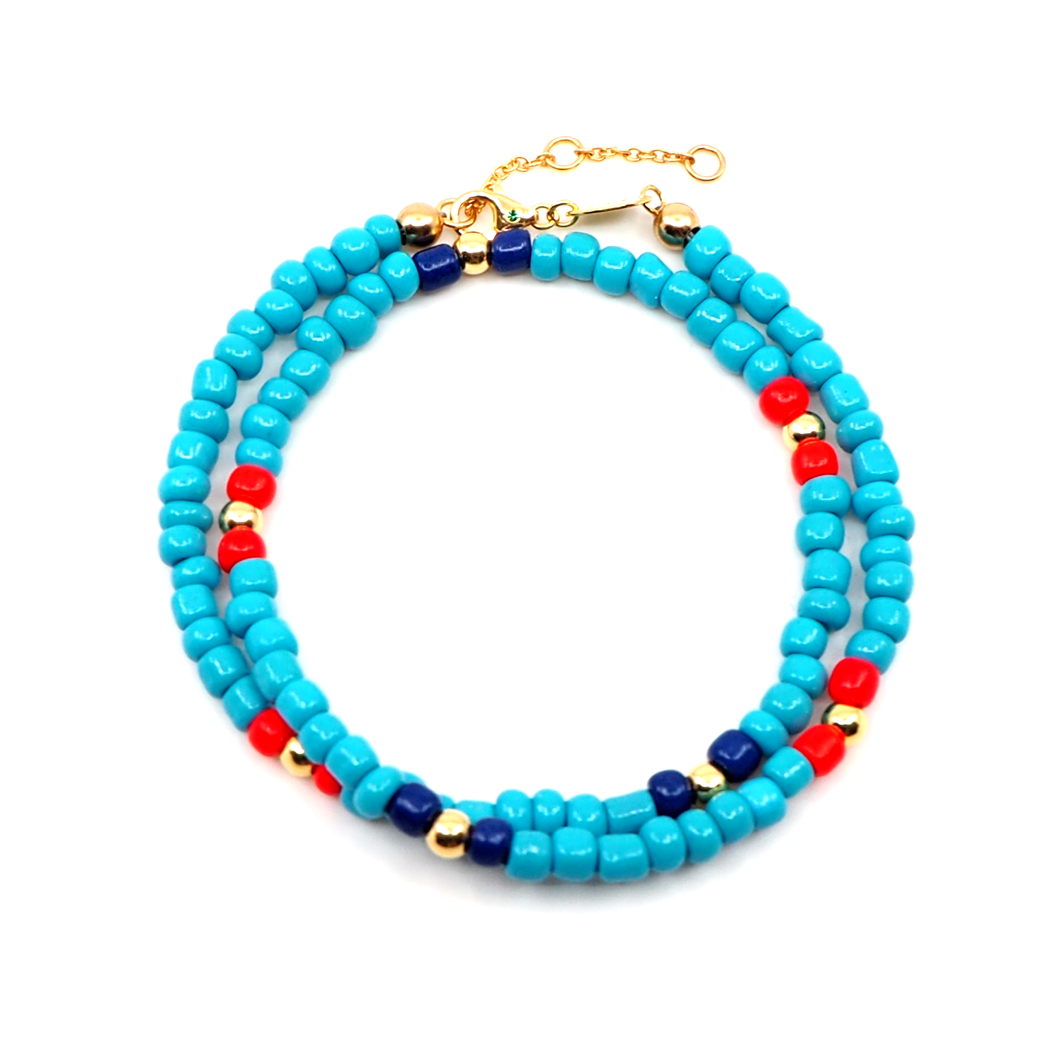 Bracelet double Rocaille turquoise Or