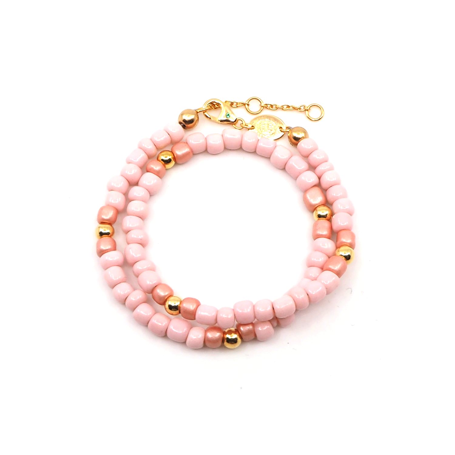 Bracelet double Rocaille rose Or