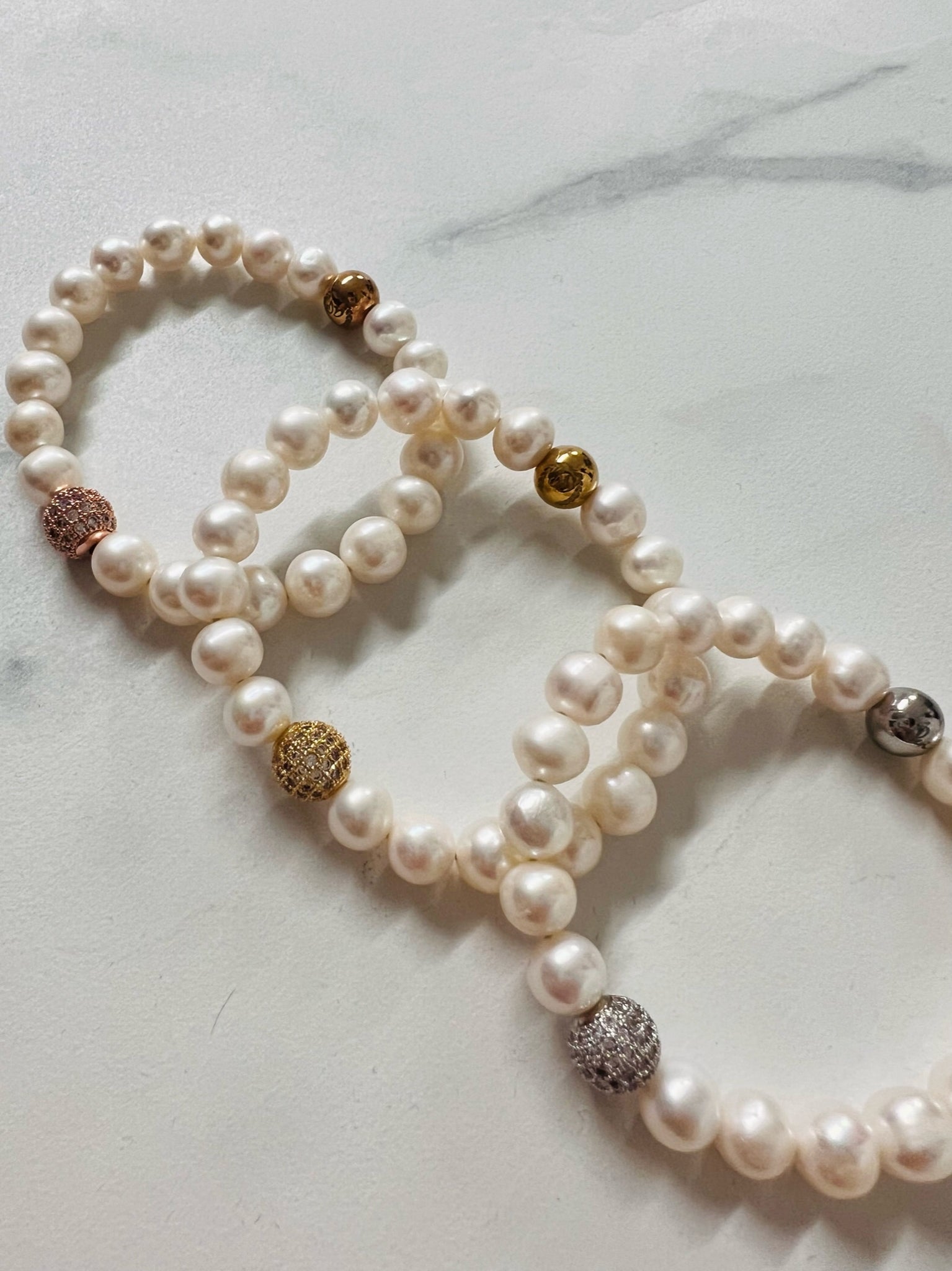 Bracelet Élastique en Perle, Diamant or