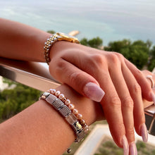 Bracelet Pavé Macramé Tressé Quartz rose, Diamants, Or rose, Argent