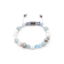 Bracelet Macramé Aïgue-marine, Howlite facettée, Pierre de lune, Cristaux, Argent, Diamant