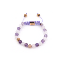 Bracelet Macramé Auralite, Quartz rose, Diamant, Or rose