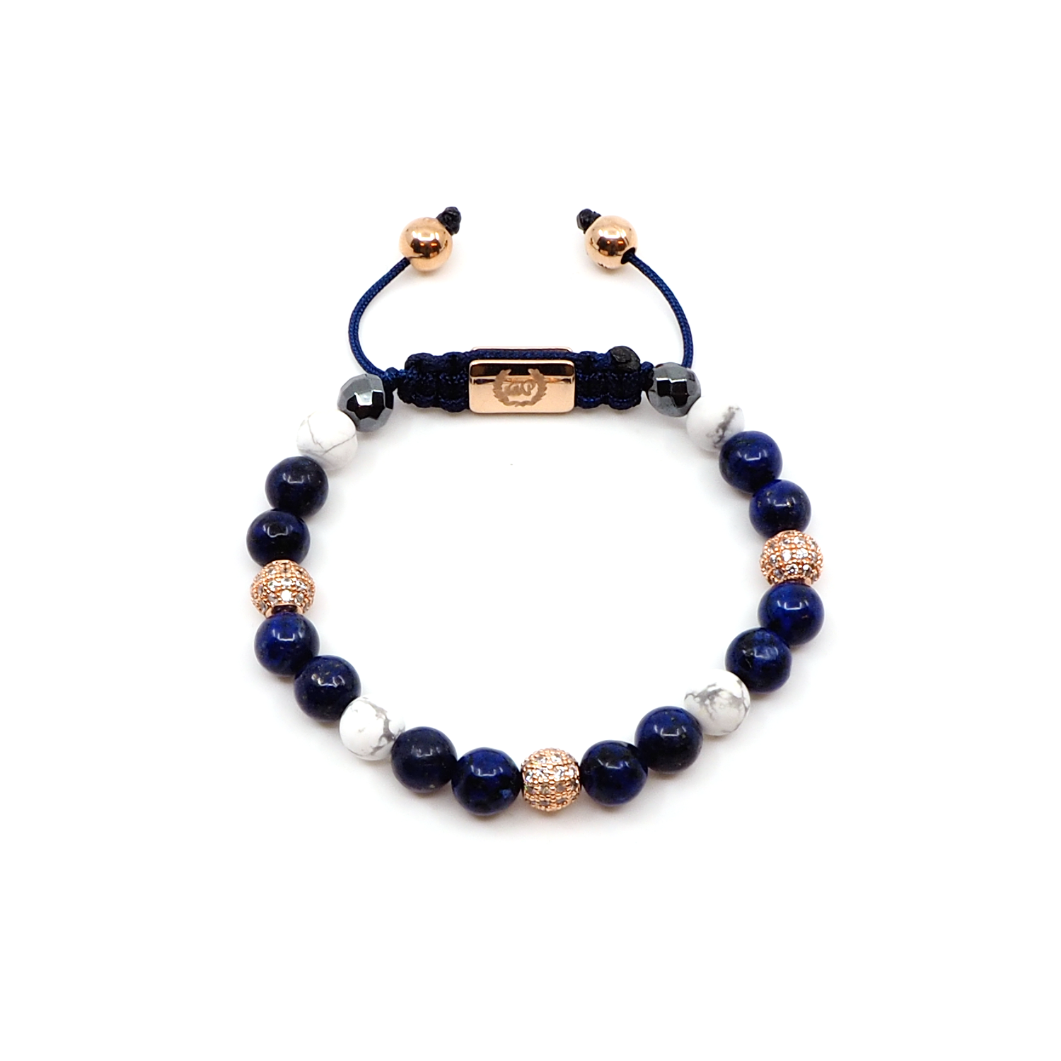 Bracelet Macramé Hématite, Howlite, Lapis lazuli, Diamant