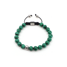 Bracelet Macramé Malachite, Argent