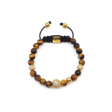 Bracelet Macramé Oeil de tigre, Diamants, Or