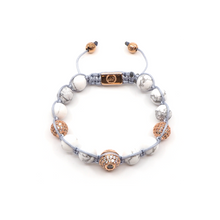 Bracelet Macramé Tressé Howlite, Fleur de lys, Diamants