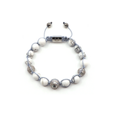 Bracelet Macramé Tressé Howlite, Fleur de lys, Diamants