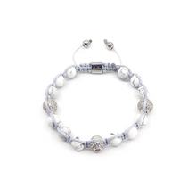 Bracelet Macramé Tressé Howlite, Fleur de lys, Diamants