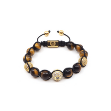 Bracelet Macramé Tressé Oeil de tigre, Fleur de lys, Diamants