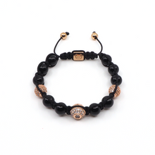 Bracelet Macramé Tressé Onyx, Fleur de lys, Diamants, Or rose