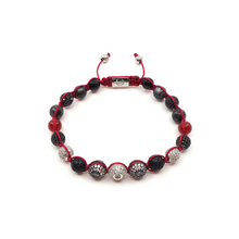 Bracelet Macramé Tressé Onyx, Syénite, Cornaline, Pierre de lave, Diamant, Diamant noir, Fleur de lys