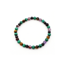 Bracelet Élastique en Améthyste, Malachite, Oeil de tigre, Titane